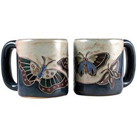 One (1) MARA STONEWARE COLLECTION - 16 Oz Coffee/Tea Cup Collectible Tan Dinner Mugs - Butterfly Design by Creative Structures