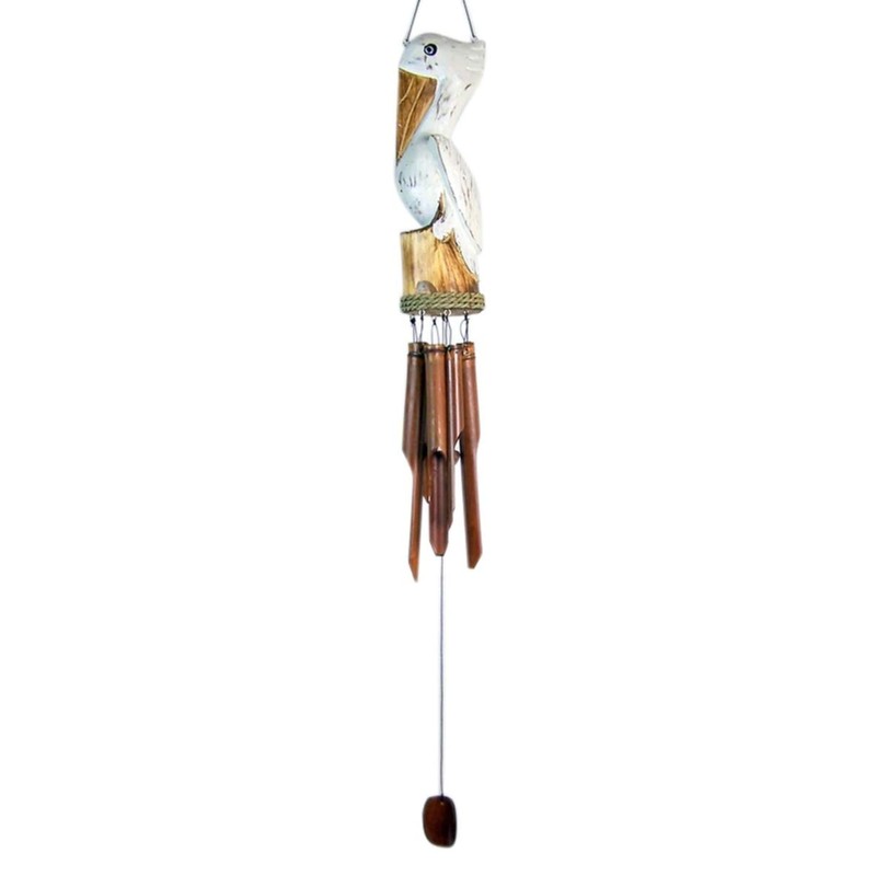 Distressed White Pelican on a Perch Windchime, Wooden Chimes, Outdoor