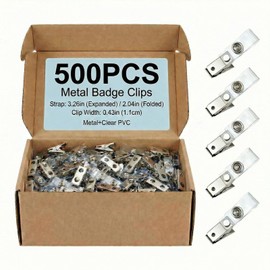 500 Pack of Metal Badge Clips with Clear PVC Straps, Double Hole Badge Holder Clips for Name Tags/ID Cards/Work/Office/Nurses/Teachers/Events Supplies