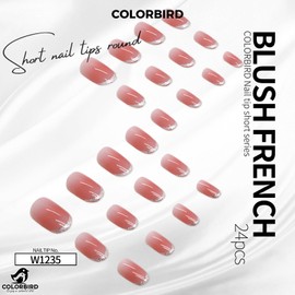 COLORBIRD Nail Tips, Short, 24 Pieces, Pink, Nail Tips, Short, Cute, French Round (W1235)