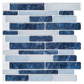 WOWSTAR 10-Sheet Peel and Stick Backsplash Tile for Kitchen Wall, Back Splash Stick On Tiles for Kitchen (12"x12", Dark Blue)