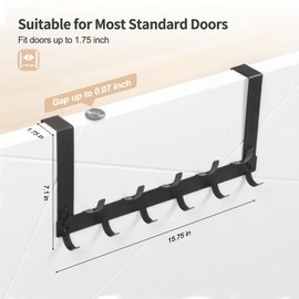 Over The Door Hooks for Hanging, Over The Door Hanger with - 5 Triple Coat Hooks, Over The Door Towel Racks for Bathroom, Door Hanger Hooks for Coat, Bags and Hat (Black, 2 Pack)