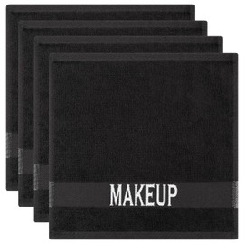 Cotton Paradise - Paquete de 4 toallas desmaquillantes 100% algodón, 30.48 x 30.48 cm, paños turcos para quitar el maquillaje facial, algodón suave, color negro