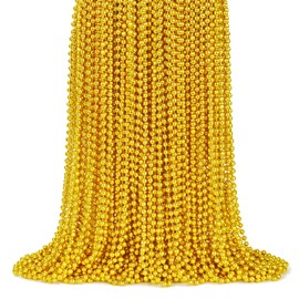 ZYFLSQ 100 Pcs 33" 7mm Metallic Gold Beads Necklaces, Bulk Mardi Gras Beaded Necklaces, Party Beads Costume Necklaces