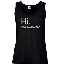 Ladies Vest Top Tank T-Shirt Slogan Hi I'm Awkward Funny Womens Fitness Gym Workout Boho Bohemian Rock Chic Rocker
