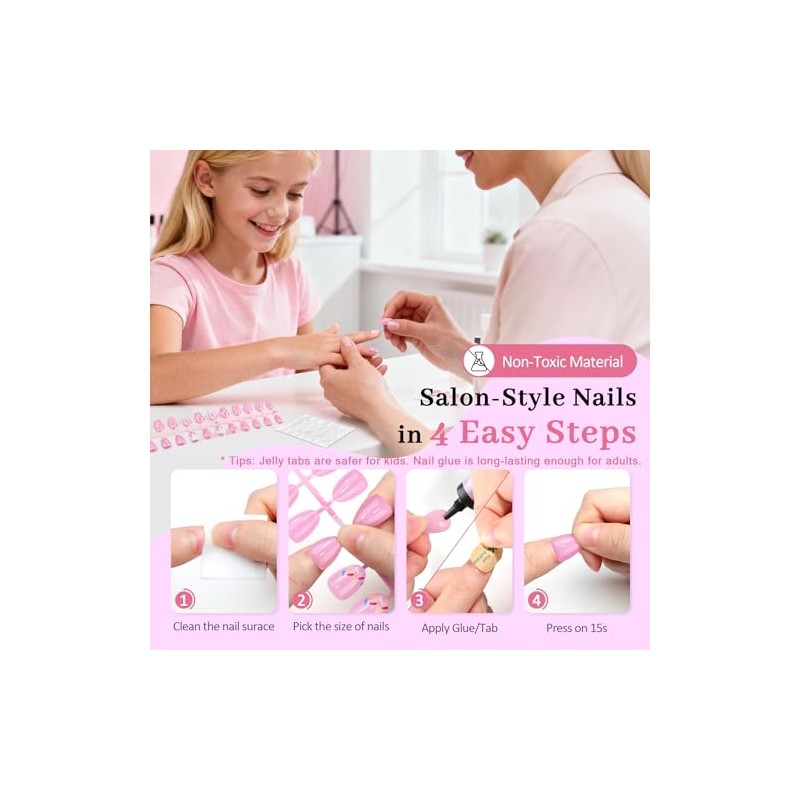 Kit de uñas postizas Qiek de 16 tamaños para niñas: