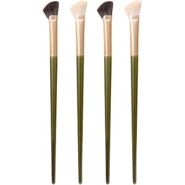 4pcs Angled Contour Makeup Brush,Half Fan-shape Nose Shadow Brush,Professional Highlighter Blush Make Up Tools, Black+White