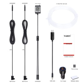 TABEN Car Ambient Light Kit Fibre Optic 64 Colours Bluetooth App Control DIY 16 Million Multicoloured Sound-Active Music Sync USB Car Interior Atmosphere Lighting with Car Charger 3 m