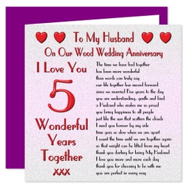 My Husband 5th Wedding Anniversary Card - On Our Wood Anniversary - 5 Years - Sentimental Verse I Love You