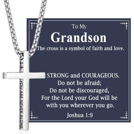 OAVOOK Cross Necklace Gifts for Grandson from Grandma Christian Gift for Teen Boys on Birthday Christmas Fathers Day Baptism