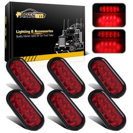 Partsam 6pcs Red Oval 10 Diodes 6 inch Stop Turn Tail Brake Light w/grommet+ pigtail Flush Mount, 6 inch oval led trailer tail lights, 6 oval led brake lights sealed stop turn tail light kit