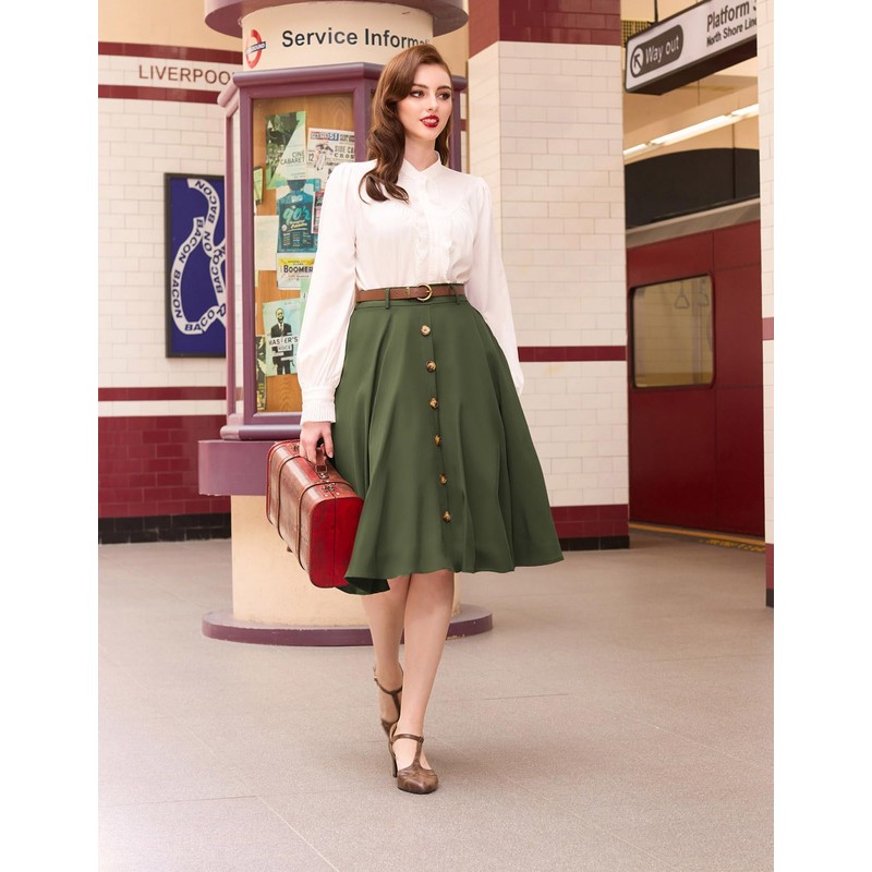 Belle Poque Pocket Skirts for Women High Waist Aline Midi