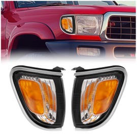HECASA Pair Corner Light Compatible with 2001-2004 Toyota Tacoma Replacement for TO2520161 TO2521161 with Chrome Trim Turn Signal Corner Lamp Assembly Yellow Lens+Chrome Housing Plastic
