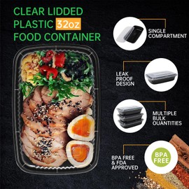 WUHUIXOZ Meal Prep Container, 90 Pack 32 oz Food Storage Containers with Lids, Disposable Bento Box Reusable Plastic Lunch Box, BPA Free Take-Out Box Microwave Dishwasher Freezer Safe