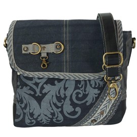 Sunsa Women's Shoulder Bag Messenger Bag Canvas Leather Small Vintage Crossbody Bag with Mandala Print Retro Black Shoulder Bag Sustainable Handbag Gift Ideas, black