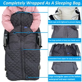 Wheelchair Blanket - Outdoor Lap Blanket with 2 Pockets for Hands - Waterproof and Windproof Foot & Leg Pocket Blanket - Thick Warm Fleece Lined Knee Blanket for Wheelchair, Recliner & Chair (XL)