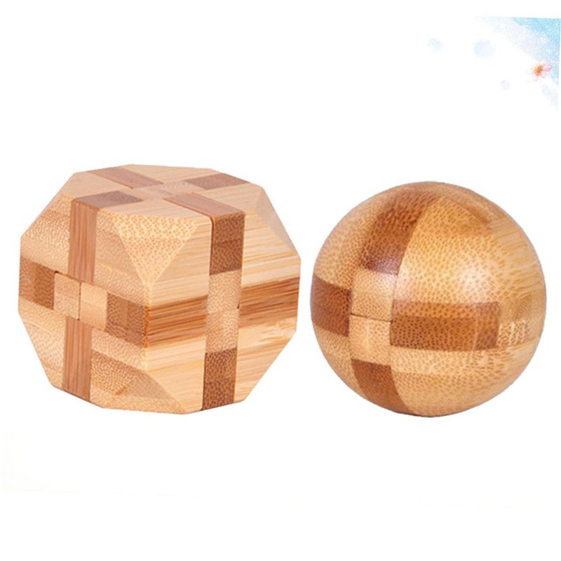 BESPORTBLE 2Pcs Bamboo Iq Set Smooth Surface Cube Tetrakaidecahedron Brain
