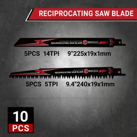 CSOOM 10-Piece Reciprocating Saw Blades Set, 240 mm Length - 5 x 5TPI & 5 x 14TPI for Wood, Metal and Renovation Work