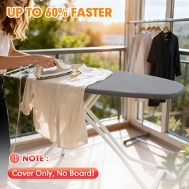 Ironing Board Cover and Pad, 18x49 Extra Wide Thick Iron Padding, Scorch & Stain Resistant Ironing board cover, Heavy Duty Iron Board Padded with Adjustable Fasteners Durable Elastic Edge, Grey