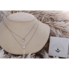 Unbranded Danity Heart Layered Two-Strand Necklace With Cubic Zirconia