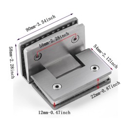 Ranbo Heavy Duty 90 Degree Shower Glass Door Hinge, Solid 5mm 304 Stainless Steel, Glass-to-Glass Mount,for 5/16"-1/2" (8mm-12mm) Frameless Doors, One-Piece Precision Cast, Brushed Nickel, 1 PC