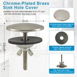 XNTONG - Sink Hole Cover, Sink Overflow Cap, Solid Brass Kitchen Sink Cover, Sink Blanking Cap, for Sink and Bath Overflow Cover, Sink Cover (Brushed)