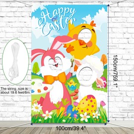 DPKOW Happy Easter Photo Props Banner, Easter Face in Hole Game for Easter Activities Party Gifts, Funny Easter Game Accessories for Children Adults, Easter Background Decorations