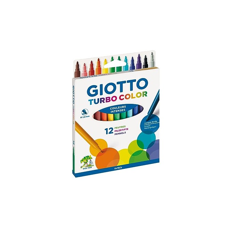 GIOTTO 0719 00 Turbo Color Fasermaler, Mehrfarbig, 12 Farben