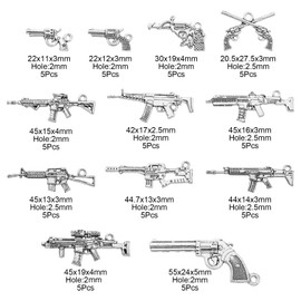 DanLingJewelry 60Pcs 12 Styles Antique Silver Pistol Gun Charms War Charms for Jewellery Making Supplies Craft