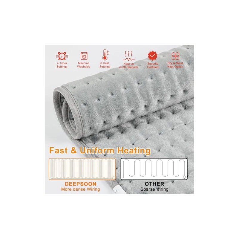 Deepsoon Electric Heating Pad for Back and Neck Relief
