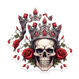 (2 Pack) Skull with Crown Stickers - Gothic Decals - King Skull Stickers 5" On Longest Side - Sticks to Smooth Flat Surfaces - Made in USA - BMCS12491