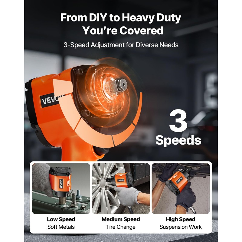 VEVOR 1/2-Inch Air Impact Wrench, Up to 738 ft-lbs Nut-busting
