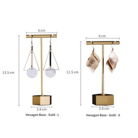 GISELA D 2pcs Gold Metal Earrings T Bar Stand Retail Display Holder for Shows Jewelry Online Store Photo Display Props (Gold Hex Base 4.5" Height and 5.3")
