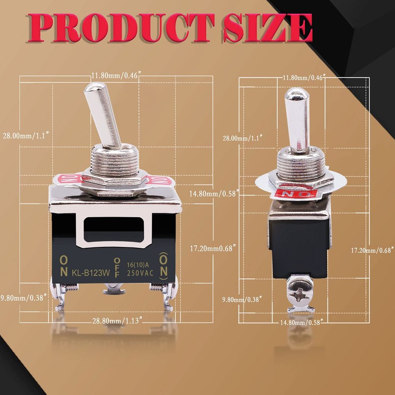 Twidec/3Pcs Heavy Duty Rocker One-Side Momentary Toggle Switch 16A 250V