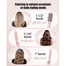 FARERY 3 in 1 Interchangeable Automatic Rotating Curling Iron & Thermal Brush Set, 1'' & 1.25'' Curling Iron, Automatic Hair Curler with 1.5'' Heating Round Curling Brush, 3 Temps Adjustable 300-410°F