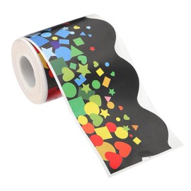 PATIKIL 3" x 59 ft Bulletin Board Border, Wavy Trim Strips Wall Decor for Locker Classroom Cork Poster Black Board White Chalkboard, Colorful Geometry Shape Black