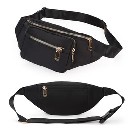 Estwell Bum Bag Waist Pack Men Women Waterproof Festival Fanny Pack Travel Waist Bag Large Capacity with 4 Zip Pockets Money Hip Pouch, Black