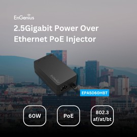 EnGenius 2.5Gbps Power Over Ethernet PoE++ Injector | 60W | 802.3af/at/bt | Plug & Play | Up to 100 Meters (328ft) | Single Port [EPA5060HBT]