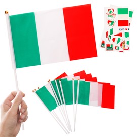 10pcs Small Italian Flags on Sticks & 2pcs Tattoos, Italy Oly 2024 Decorations Mini Italy Flags Hand Held Flags for Oly Games 2024 Football Sports Events National Day Party Decorations