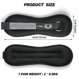 KK Neoprene Ankle Straps Pair - Adjustable Straps for Ankle - 0.5 KG Black Leg Weights Pair for Exercise - Adjustable Straps with Neoprene Padding for Walk, Running, Workout, Gymnastics, and Training