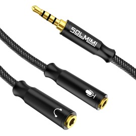 SOLMIMI Headset Adapter 3.5mm TRRS Klinkenstecker auf 2 TRS Klinkenbuchse Kopfhörer Mikrofon Y Adapter für PC Headset, kompatibel mit Handy, Laptop, PC und Gaming Konsole - 1 Meter