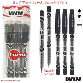 WIN 5 x 0.7mm Ball Point Pens Duke BLACK Premium Ballpoint Pens Fine Tip Smooth