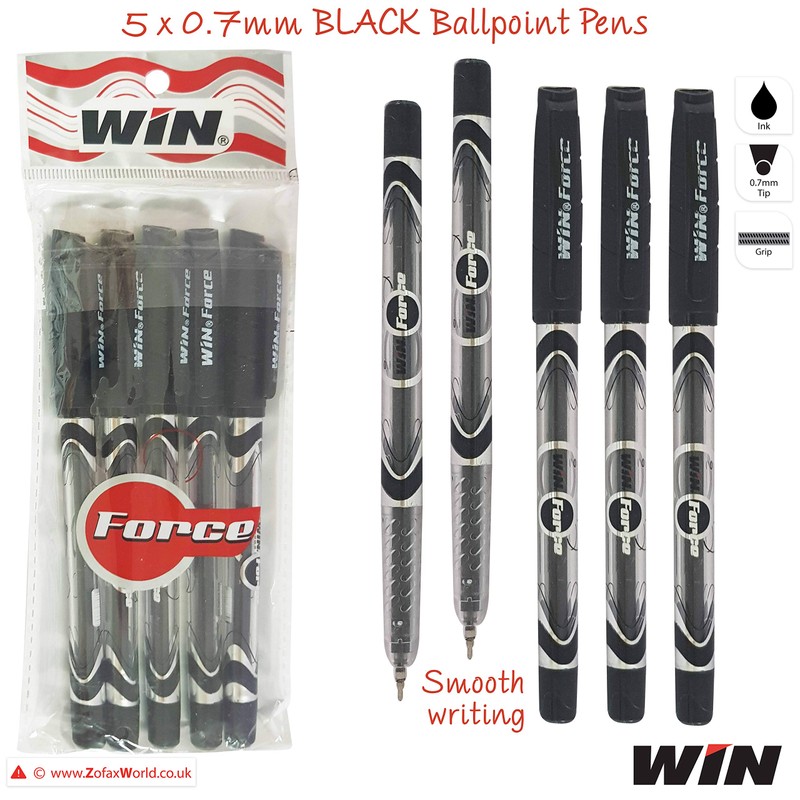 WIN 5 x 0.7mm Ball Point Pens Duke BLACK Premium