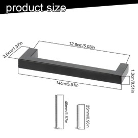 talifoca Pack of 10 Furniture Handles, Black, 128 mm Hole Spacing, Kitchen Handles, Stainless Steel Drawer Handles with Forty Screws, Fashionable Stainless Steel Square Handles, for Kitchens, Drawers,