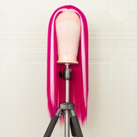 ELESTY Synthetic Lace Front Wigs Red Highlight Pink Long Straight Glueless Lace Wigs Middle Part Heat Resistant Fiber Hair Cosplay Wigs Party Wigs for Women