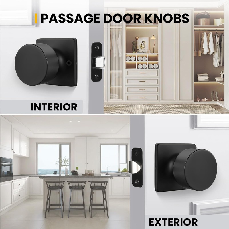 goldenwarm Matte Black Closet Door Knobs, Passage Door Knobs Interior