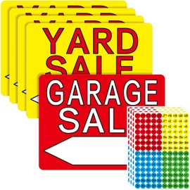 Beeveer 5 Pcs Double Sided Yard Sale Signs with Stakes 12 x 16 Inch Waterproof Yard Sale Kit with 1400 Pcs Sale Pricing Stickers, Garage Sale Signs for Weatherproof Sales Event Supplies