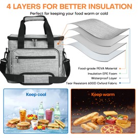 Waflyer Insulated Lunch Bag, 15L Cooler Bag, Thermal Lunch Box, Leakproof Cool Bag with Adjustable Shoulder Strap, Lunch Tote Bag, Soft Cooler for Lunch/Work/School/Beach/Picnic/Travel, Grey