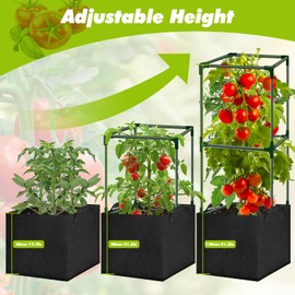 SUNXIZ 3 Pack Tomato Cages 47 Inch for Garden with 19.5 Gallon Square Grow Bags Planter Pots with Heavy Duty Trellis Plant Stakes Support Frames for Vertical Climbing Cucumber Vegetables Flowers