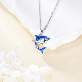 SHEAISRS Blue Shark Necklace 925 Sterling Silver Shark Pendant Ocean Jewelry Animal Necklace for Women